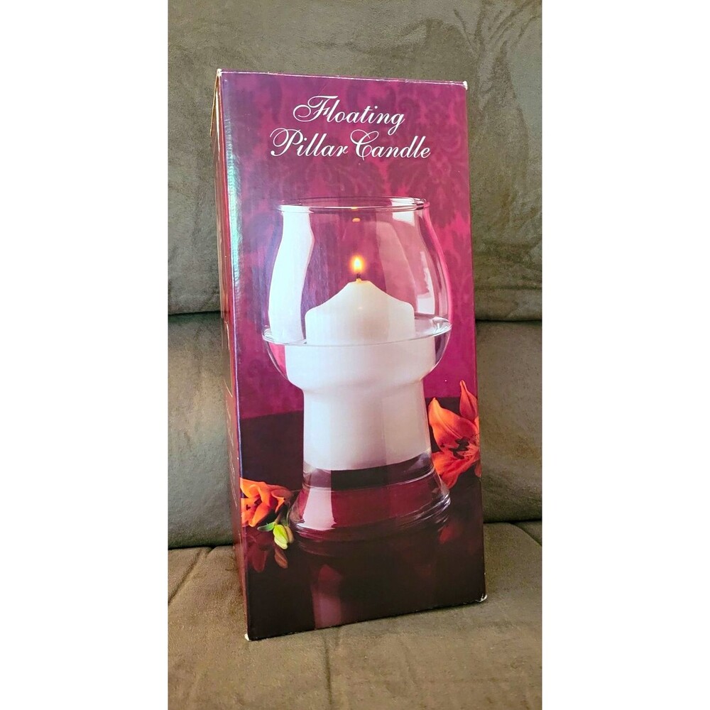 Indiana Glass Candle Holder With Floating Pillar Candle (Pina Colada Scented)